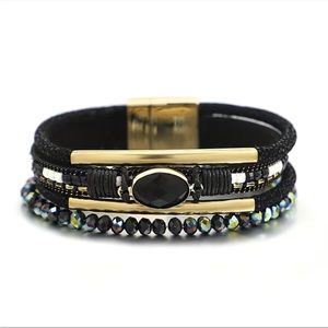 3 pack, boho vegan leather gemstone wrap bracelet
